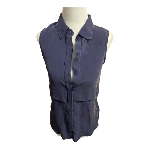 Theory Silk sleeveles, collard, button up top. Sz S - Picture 3 of 15